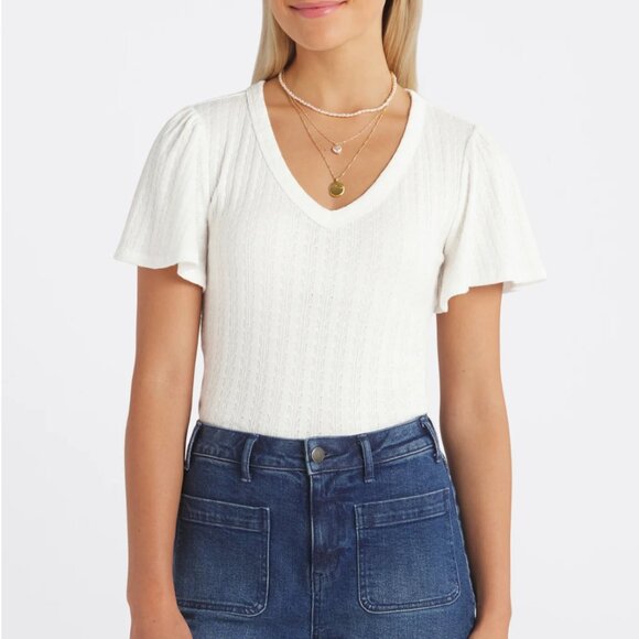 NWT - Lush - Cressida Flutter Sleeve Tee - Picture 1 of 6